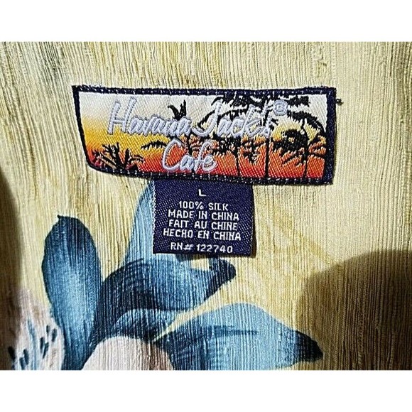 Havana Jacks Cafe Silk Men's Button-Down Hawaiian Shirt Size L Floral Yellow - Picture 5 of 6